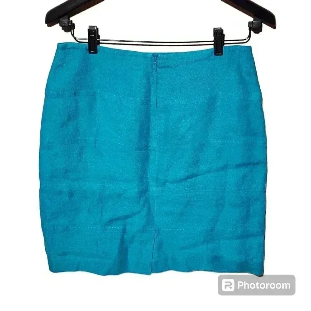 Womens Banana Republic Turquoise Linen Stitch Skirt Size 4 Lined Zipper Mini - Picture 2 of 5
